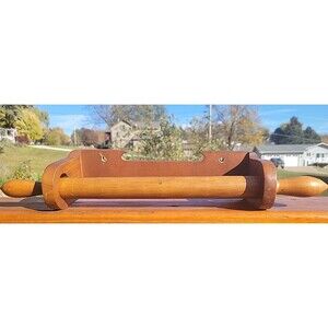 Vintage Wooden Paper Towel Holder 5”d Farmhouse Wood Hanging Holder Solid